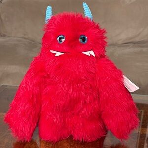 Red Furry Horny Monster Stuffed Plush Animal With Heart Toy Way To Celebrate New
